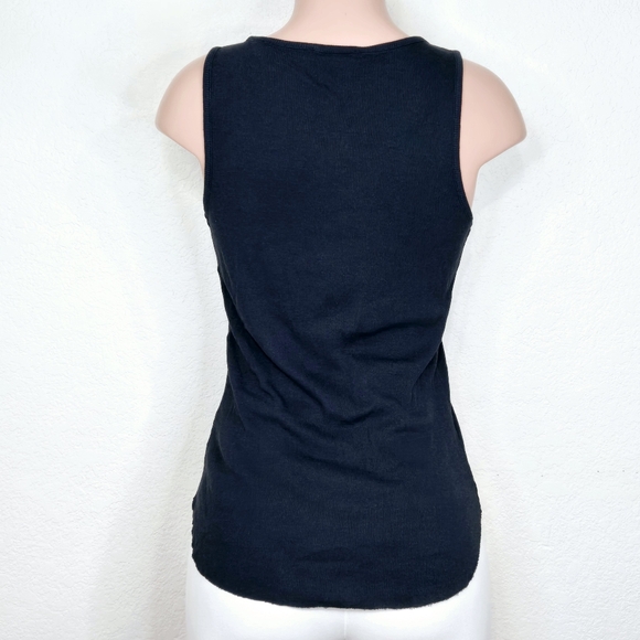Vince Ribbed Knit High Neck Tank Top Navy Blue Stretchy Pima Cotton - Picture 4 of 7